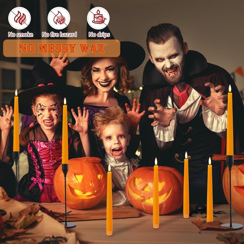 AFINETH Orange Flameless Taper Candles, 9.6" Halloween Battery Operated Candles with Remote, Real Wax Fall Led Candle, Flickering Flameless Candlesticks for Fall, Thanksgiving, Harvest, Halloween Decor, 3 Pcs - Image 4